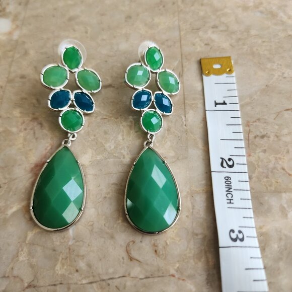 Stony Dangle Style Blue and Green Fashion Earrings - Picture 3 of 6